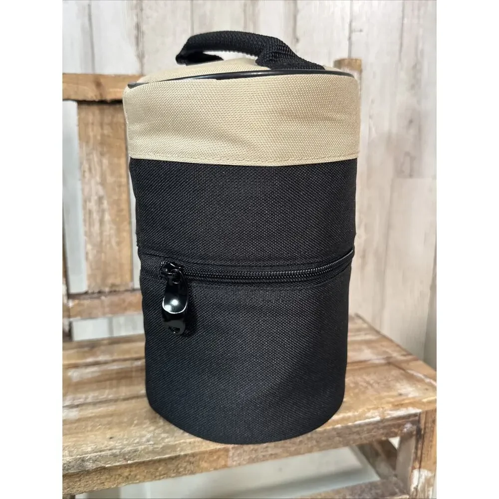 Vintage New Tupperware Black And Tan Insulated Zip Lunch Set With Bonus Items